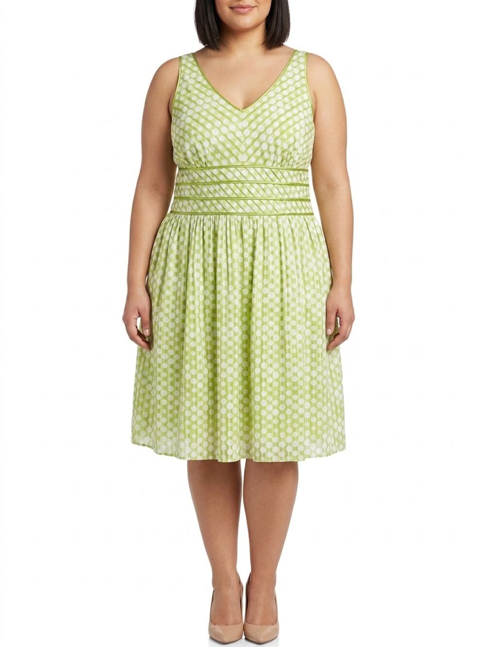Robbie Bee Green A-Line Knee Length Pleated Lined Dress Women Plus Size 20W
